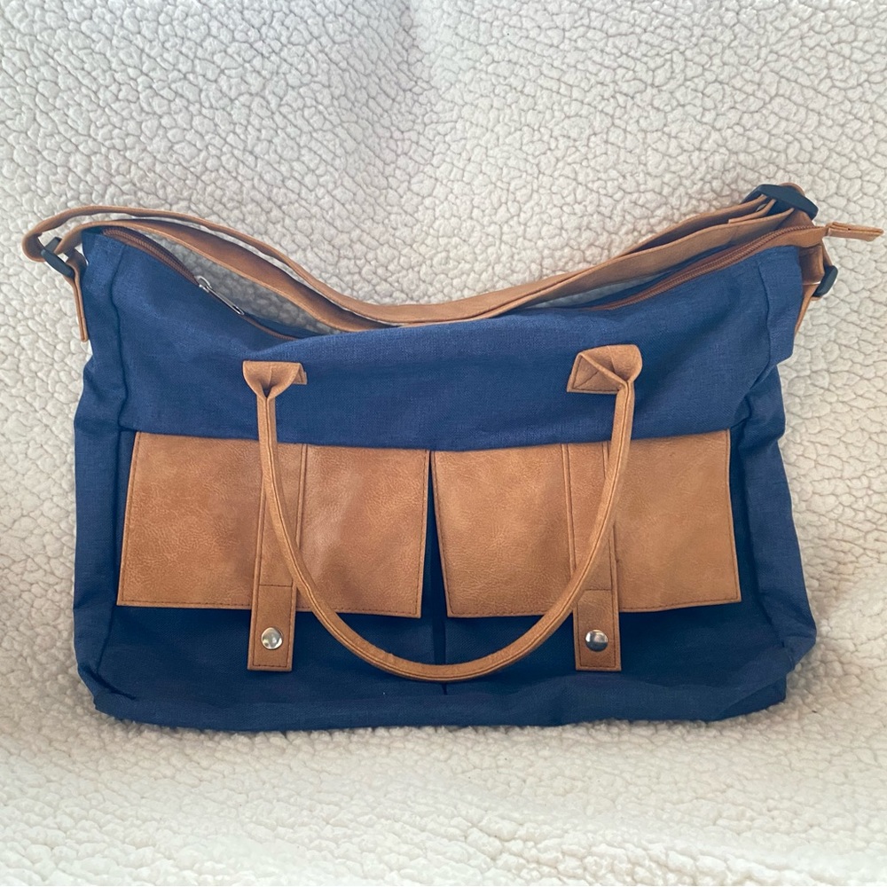 Blue and Light Brown Tote Bag